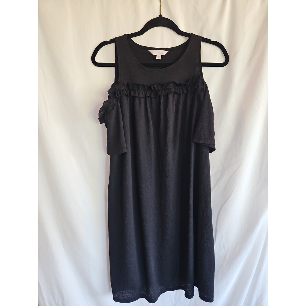 LC Lauren Conrad Cold Shoulder Dress Womens XS Black Excellent Ruffle Midi